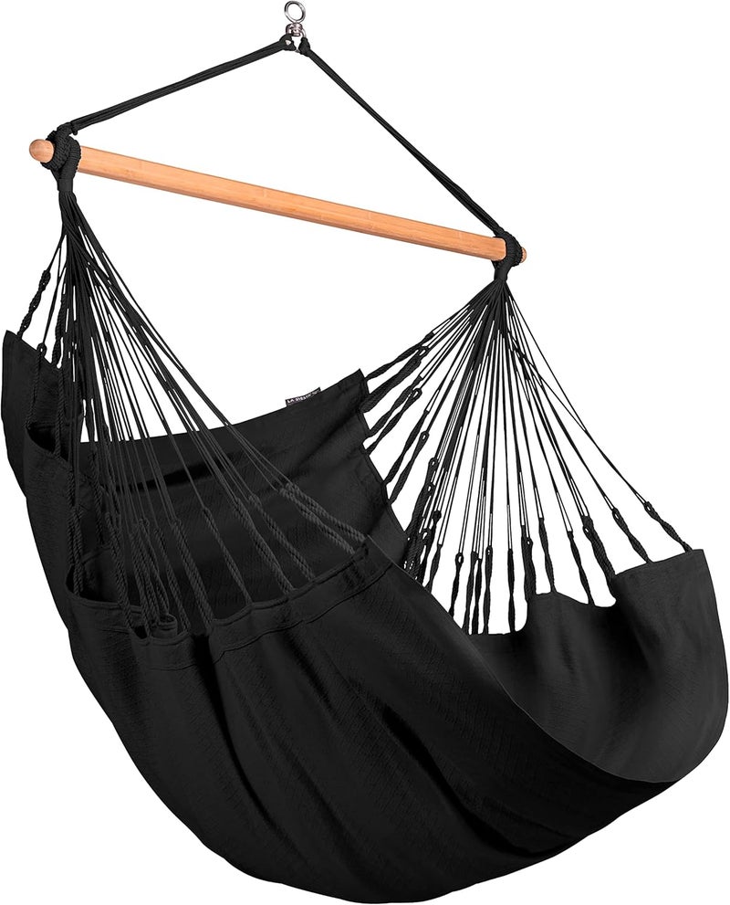 La Siesta® Habana – Organic Cotton Comfort Hammock Chair, 360° Rotation, Curved Design, Colombian Made – Onyx, Comfort - Image 4
